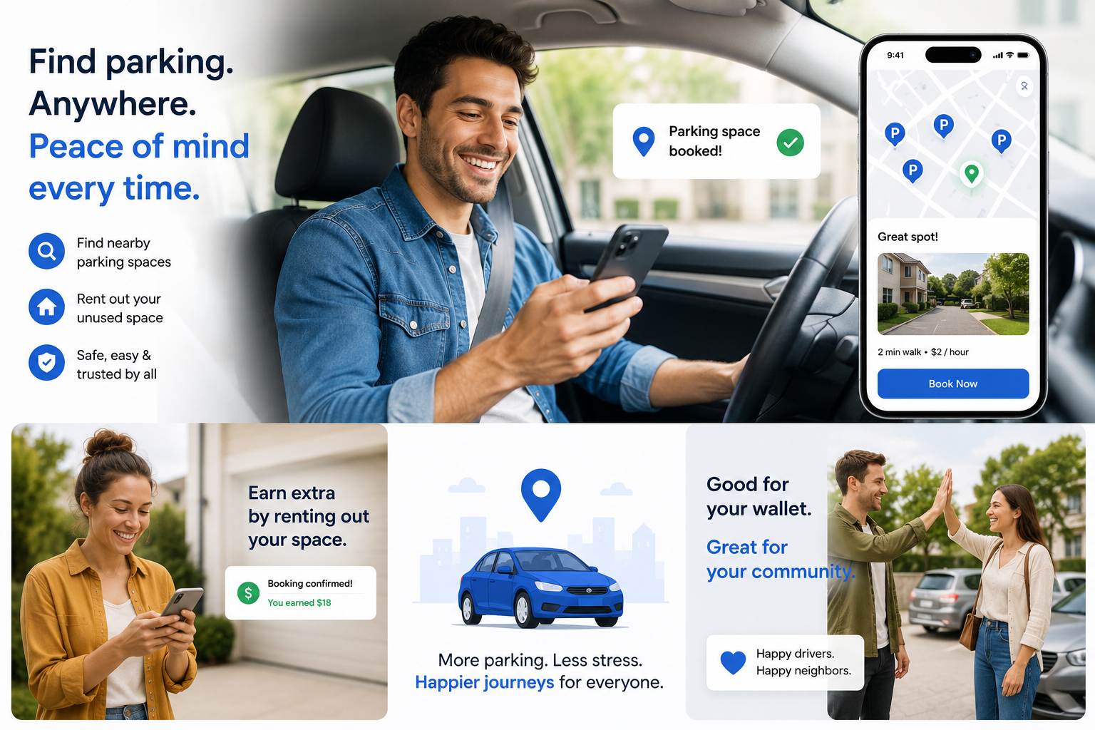 Sirong parking app — finding and booking a parking spot, and earning by renting one out