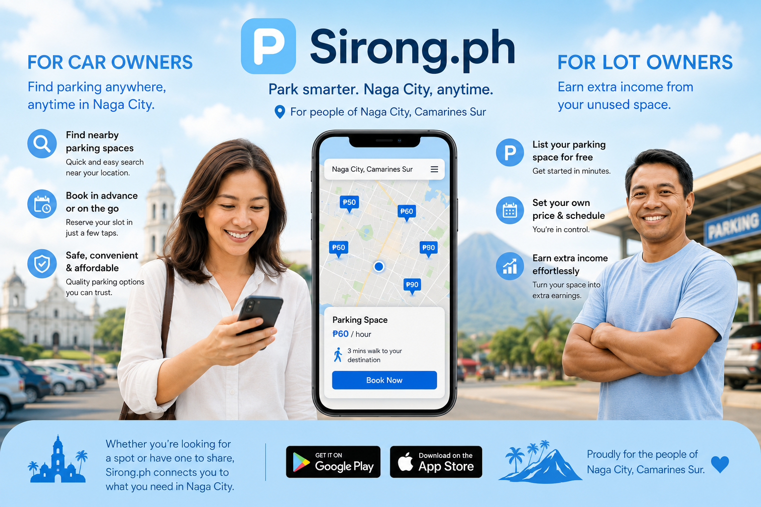 Sirong app — for car owners finding parking spaces, and for lot owners earning from unused space
